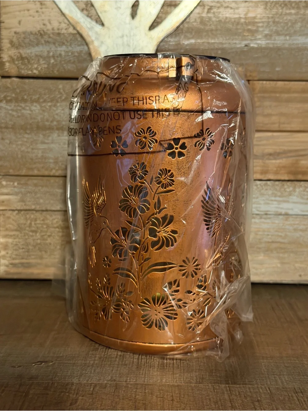 Solar Lantern Outdoor Copper Floral Hummingbird Metal Hanging Lantern